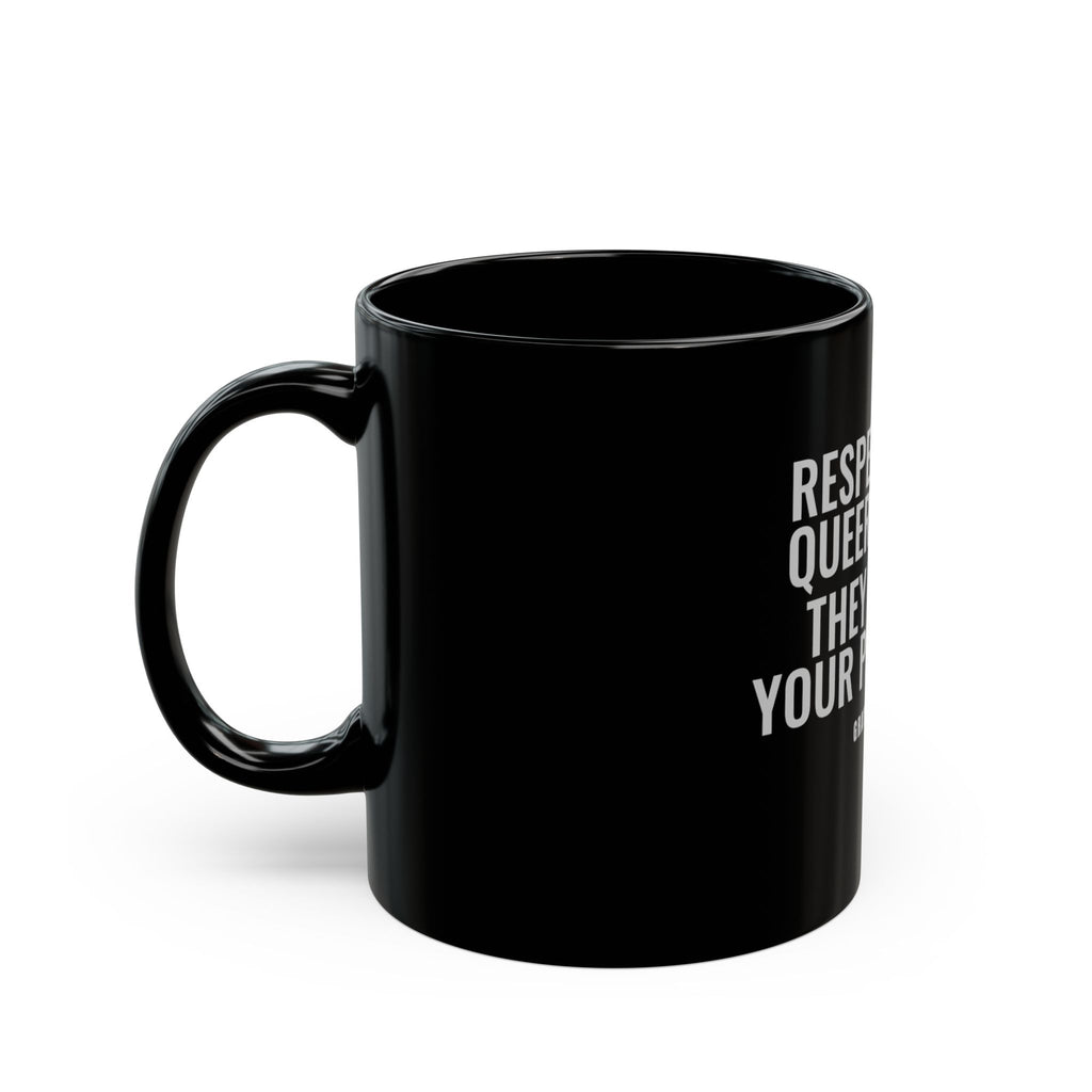 Respect Your Queer Elders Black Mug — Gray Out Loud